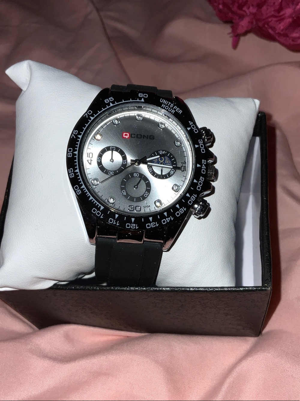 Men's Silver Dial Black Strap Chronograph Watch